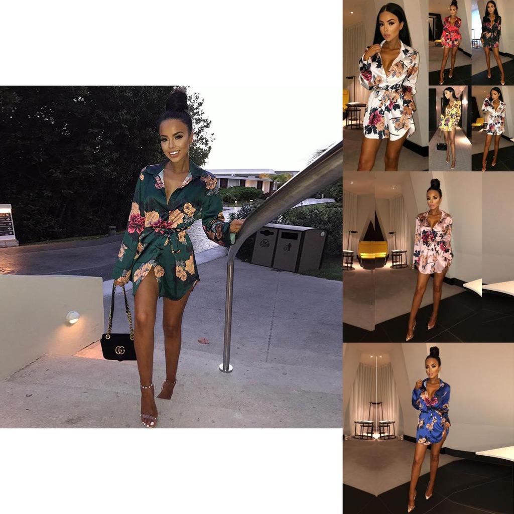 Elegant Women's Fashion Satin Floral Print Shirt Mini Dress Perfect For Casual Occasions