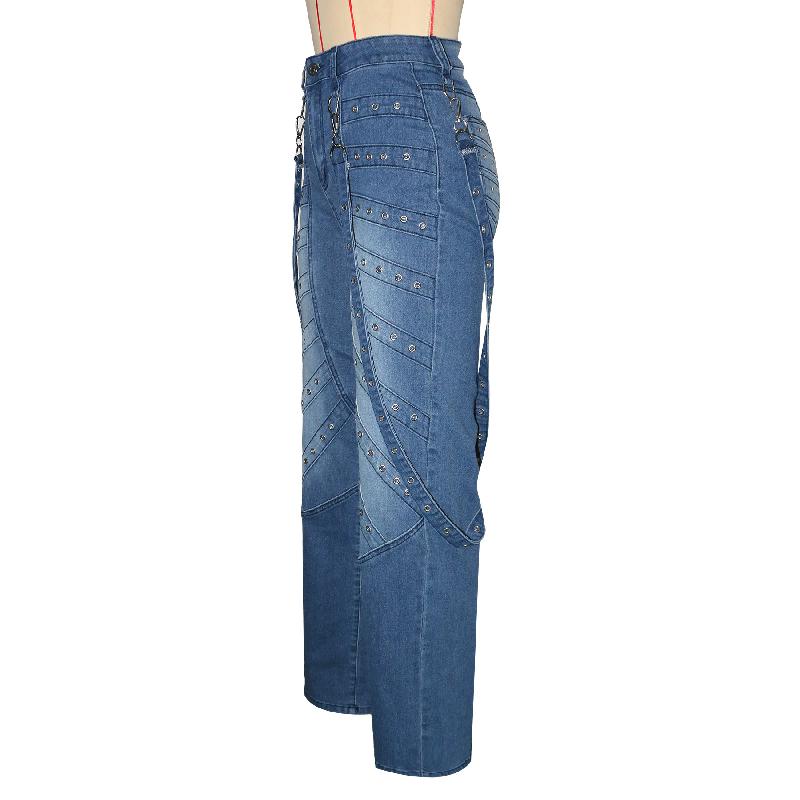 2026 New Fashion High-Waisted Jeans with Metal Studs Casual Women's Trousers