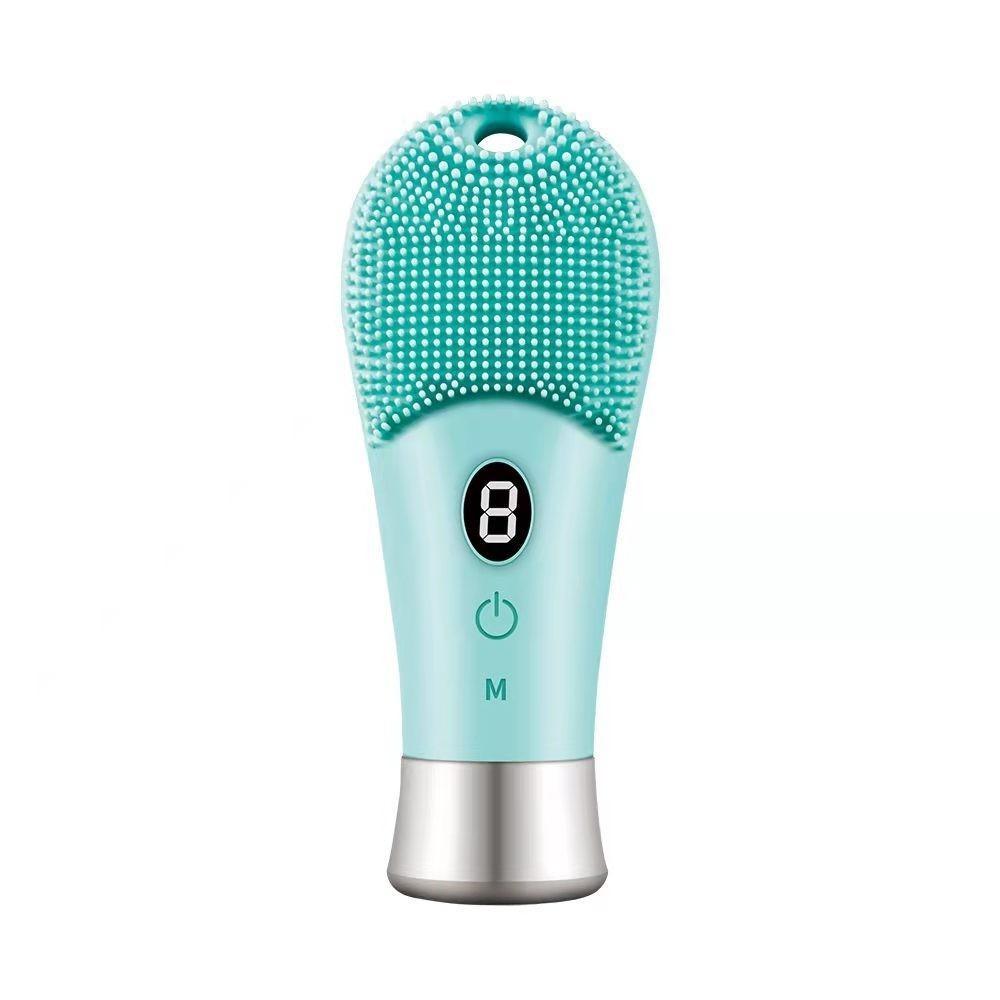 Silicone Electric Ultrasonic Scrubber High Frequency Vibration Rechargeable Facial Brush Cleaner Spinning Waterproof синий