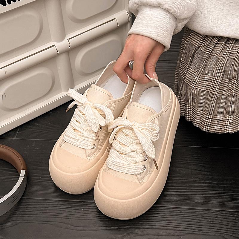 Ugly cute big head bread shoes women's board shoes children's versatile 2025 spring new two-wear canvas shoes platform white shoes