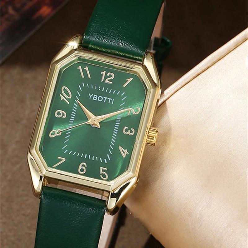 Luxury New Leisure Leather Strap Women Watches Business Square Quartz Watches Korean Rhinestone Jewelry Set Montre Femme Elegant