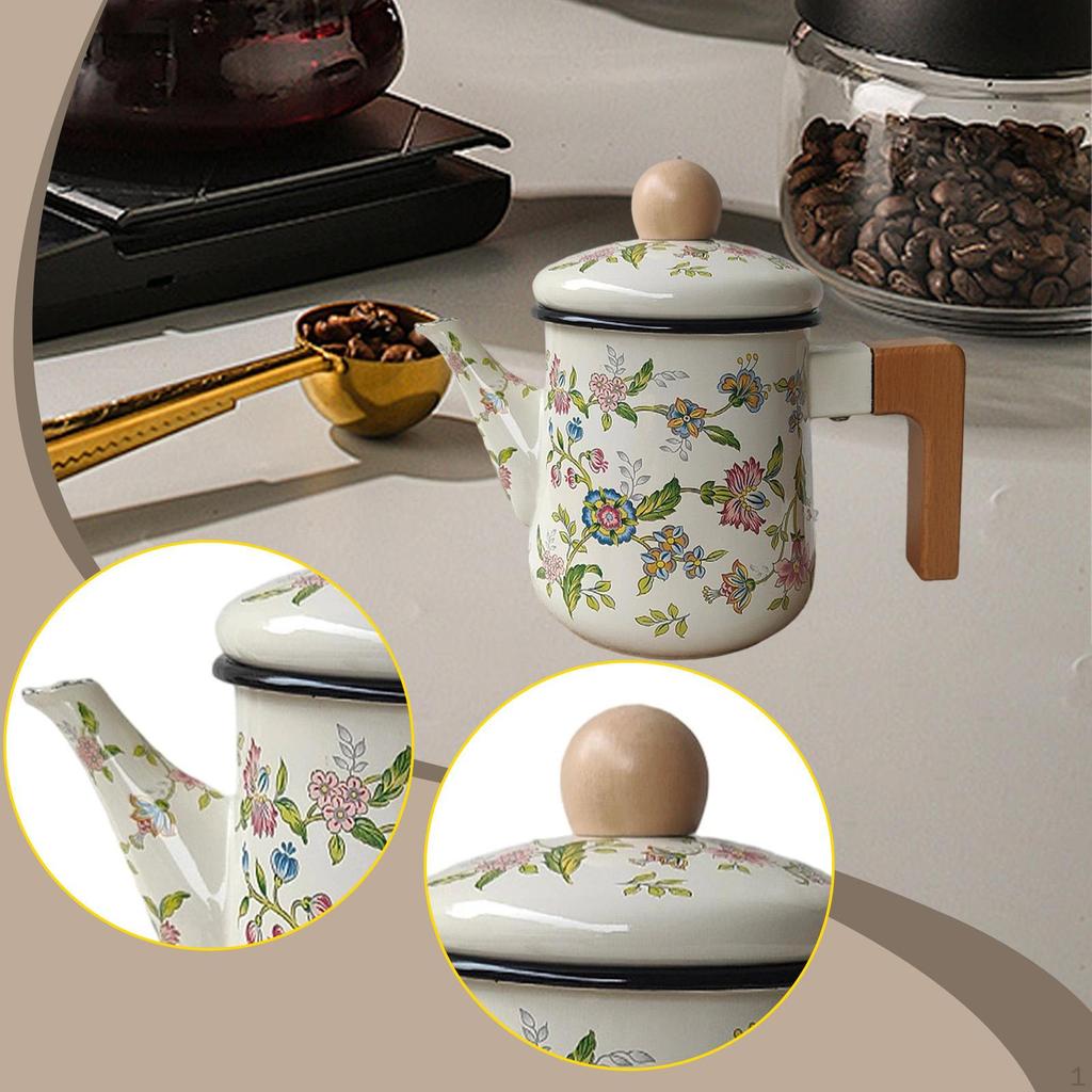 Enamel Coffee Pot Multiuse with Lid Water Kettle for Party Kitchen Household