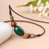 GEMCHIC Women's Vintage Ethnic Style Bodhi Seed and Agate Beaded Necklace Short Clavicle Chain Zen Jewelry