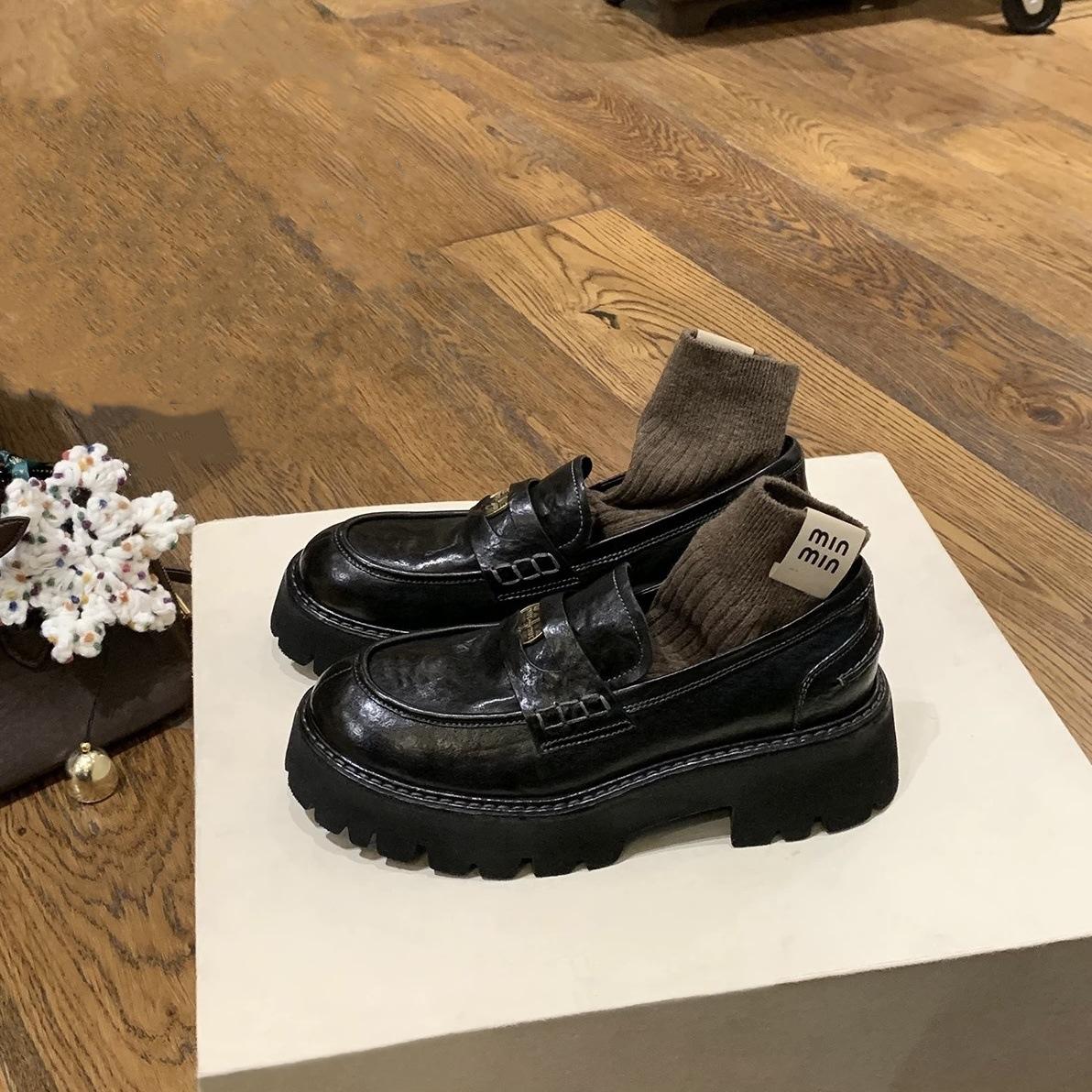 

Grape Mom Studiolee Saint-Germain~ Туфли-лоферы из конской кожи с круглой головкой и одной педалью с золотыми монетами для ленивых поездок на работу 34 чёрный