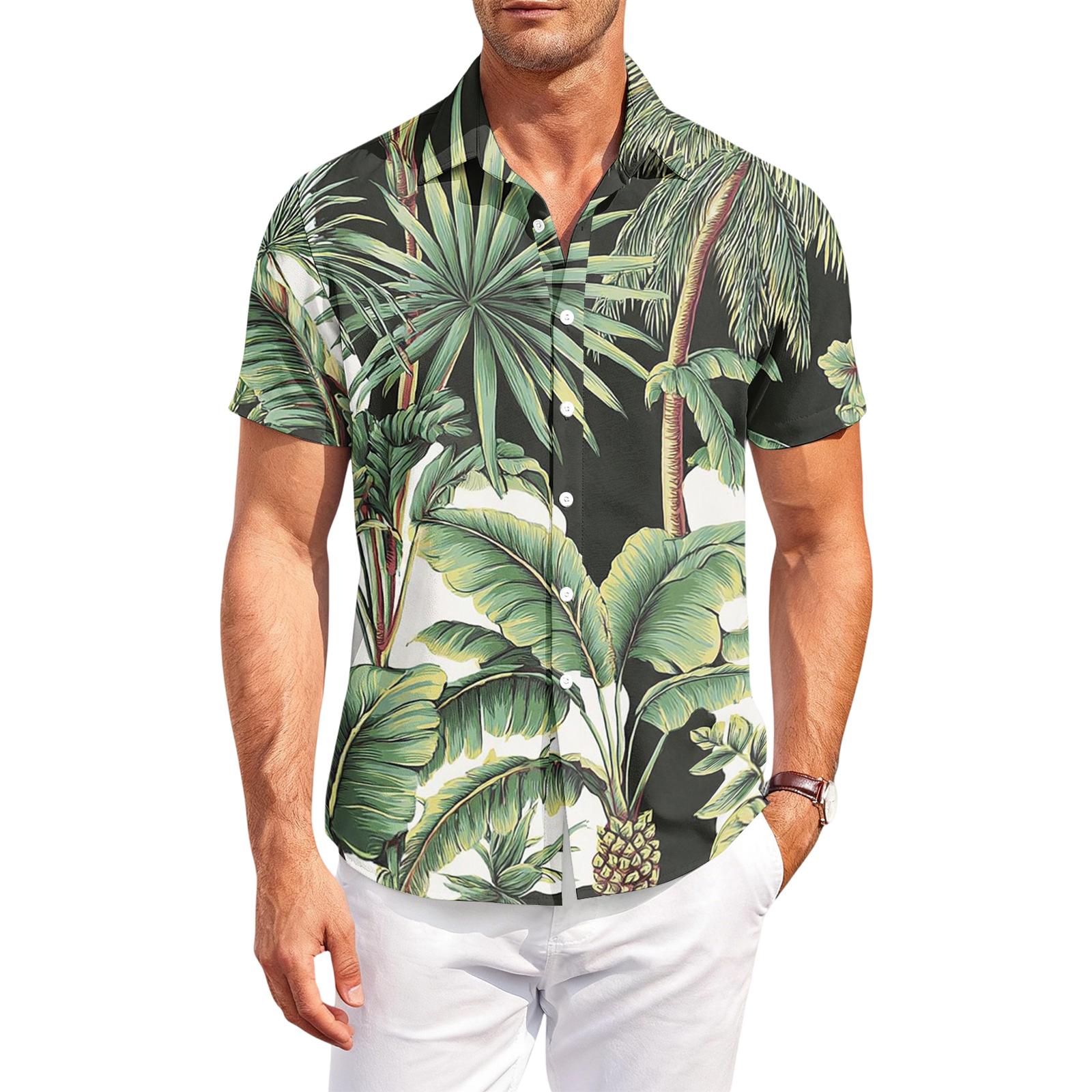 

Men s Casual, Loose-Fit Short-Sleeve Shirt With Hawaiian Print XXL