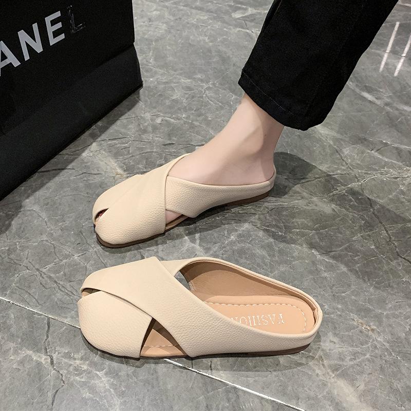 

Баотоу полутапочки женские летние 2025 новые туфли для беременных широкие полные ноги толстые сандалии плоская подошва сандалии на один педаль 40 абрикосовый