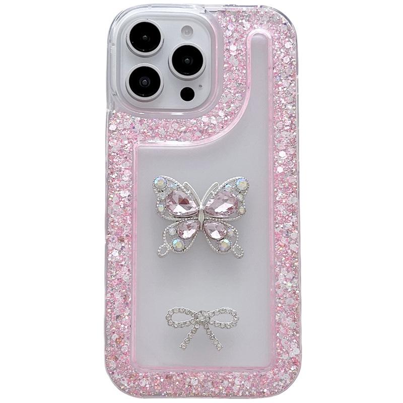 iPhone 16 Glitter Rhinestone Phone Case with Bow, Transparent Design Compatible with Apple Models 11-16.