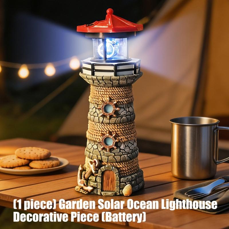 Garden Solar Sea Tower Figure with Ocean Theme Body and Lighted Top for Outdoor Yard Display Piece Space Area, Approx. 10.63 In Tall