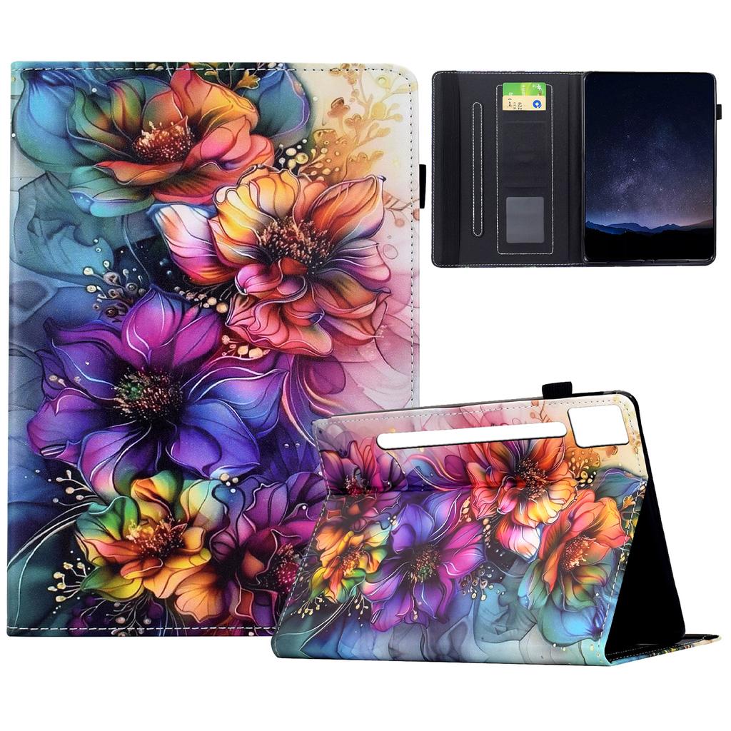 For Lenovo Idea Tab Pro/Tab P12 Pro Gen 2 Leather Case Pattern Print Card Slots Stand Auto Sleep Wake Tablet Cover