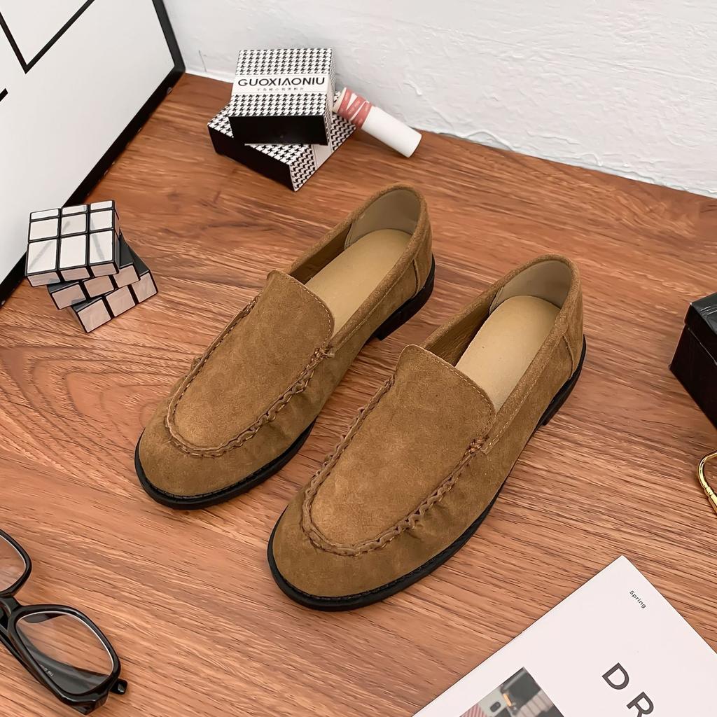 Grape mother autumn and winter new small leather shoes women's wear high-end thick-soled casual shoes pleated Korean version loafers