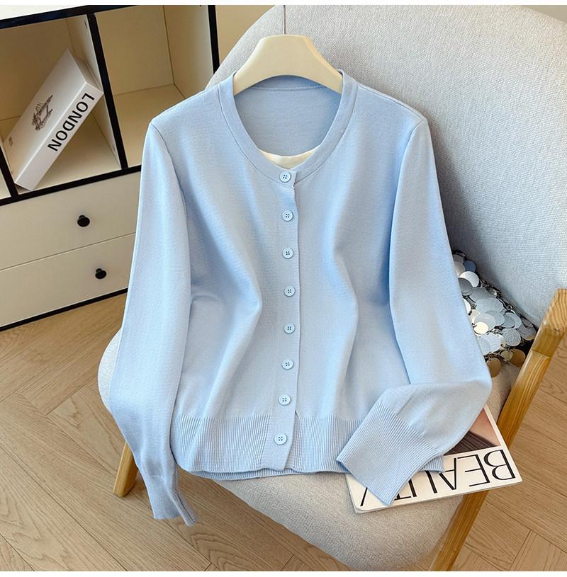 2026 Autumn Korean Style Two-Piece Knit Cardigan: Women's Round Neck Long Sleeve Striped Patchwork Sweater.