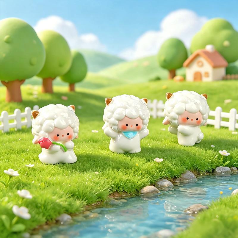 Mini Resin Sheep Figurines 5Pcs Lovely Cartoon Pattern Eco-Friendly Craft for Home Bonsai Fairy Garden Decoration