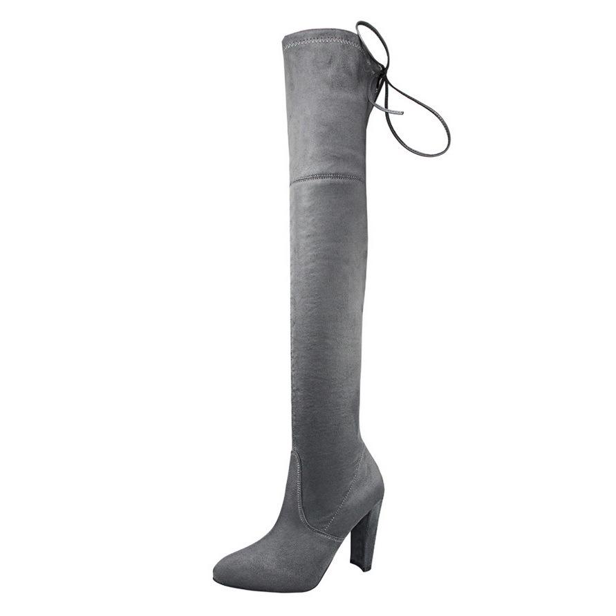 

Stylish and simple knight boots thick heel high heel round head suede sexy and thin over the knee boots 39 сірий колір