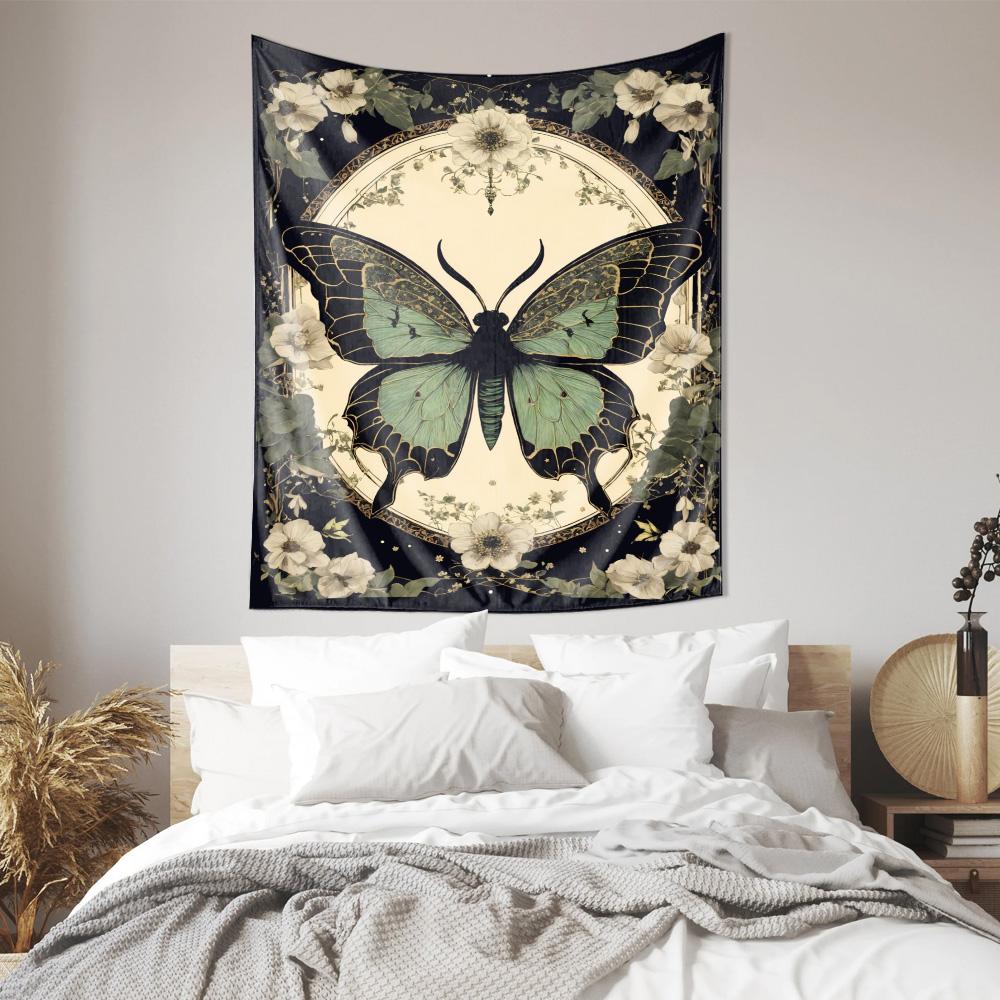 Elegant Green Butterfly  Flower Tapestry Ideal Artwork for Bedroom Decoration