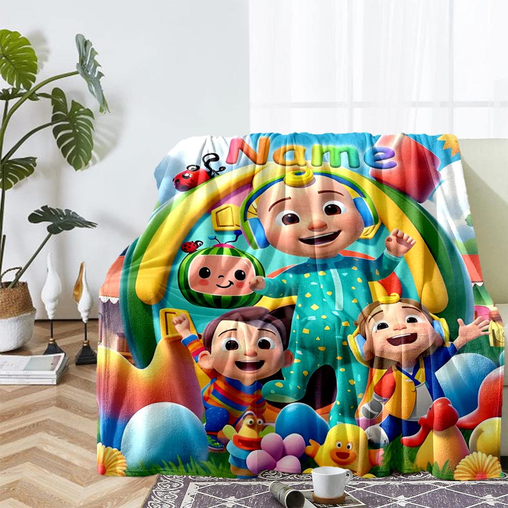Custom Name Cocomelon Theme Printed Blanket - Perfect for Couch, Bed, Travel & Outdoor Use | Machine Washable, Cozy & Durable.