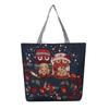Fashion Owl Canvas Tote Bag With Embroidery And Large Capacity For Daily Use