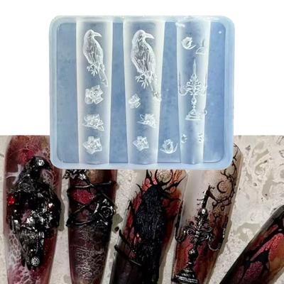 Wiederverwendbare Weiche Silikon Nagelform Mit Filigranem Gotischem Floralem Design Für Individuelle 3D Nageldekorationen