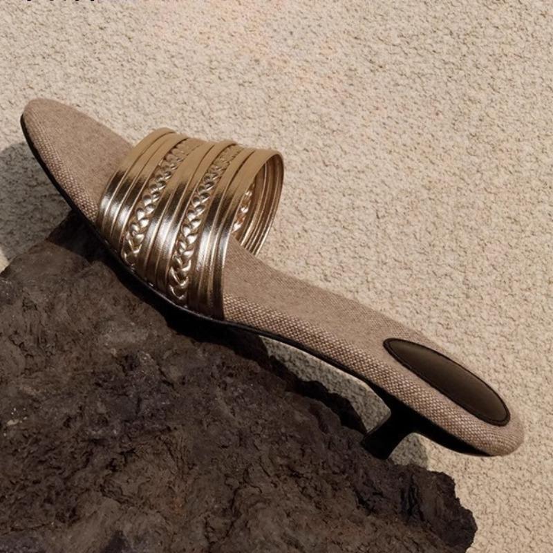 Fashion Fashion fine heel cool drag women's summer new round head open toe soft bottom non-slip wear-resistant flip-flops