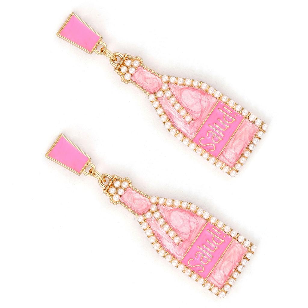 European and American new fashion personality cute wine bottle dripping oil alloy earrings creative design letter inlaid pearl earrings