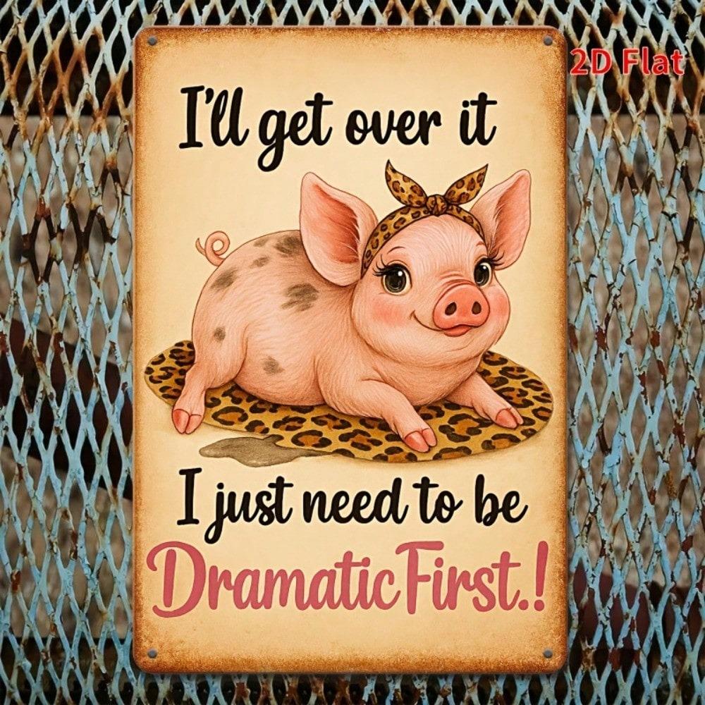 Vintage Metal Poster Cute Pig Funny Sign Kitchen Wall Decor