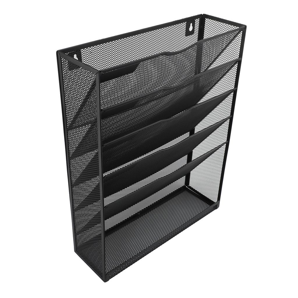 Wall Mount File Organizer with Bottom Tray 5 Tier Vertical Hanging Storage Holder for Office and Home Black
