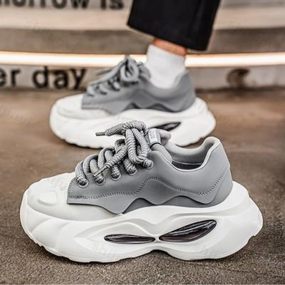 Men Sneakers 2025 Chunky Sport Shoes Fashion Casual Microfiber Leather Upper Height Increased Platform White Leisure Shoes