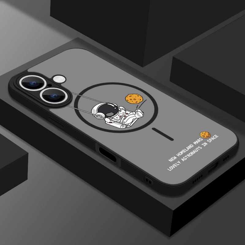 Cartoon Astronaut Case For iPhone 16 Pro Max Coque iPhone 15 Pro Max 14 13 Magnetic For Magsafe Matte Back Cover Fundas