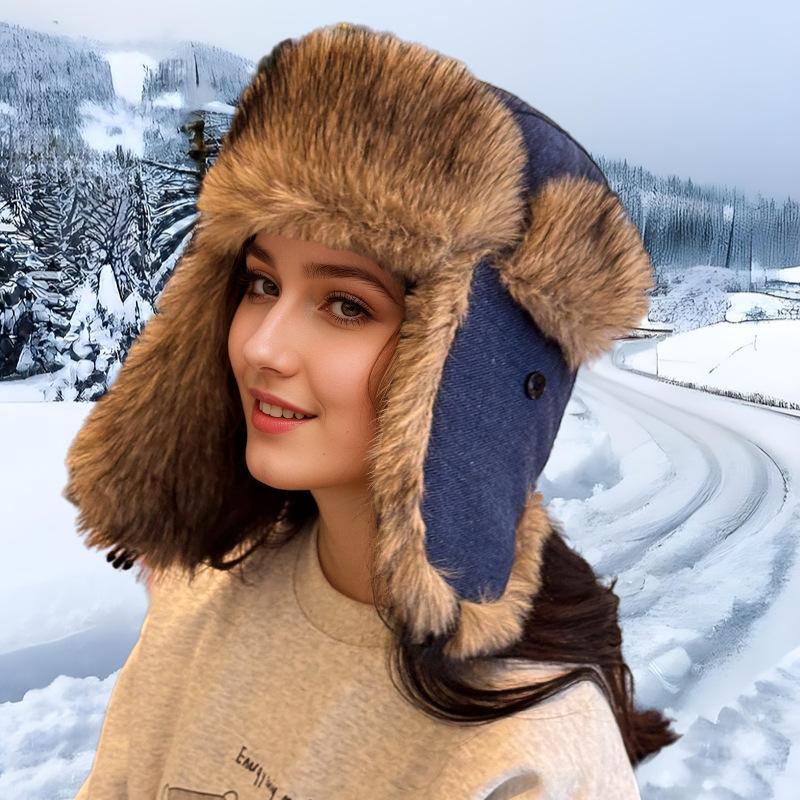 New Winter Velvet High-value Women's Cold-proof Hat Men's Ear Protection Hat Outdoor Ski Warm Hat