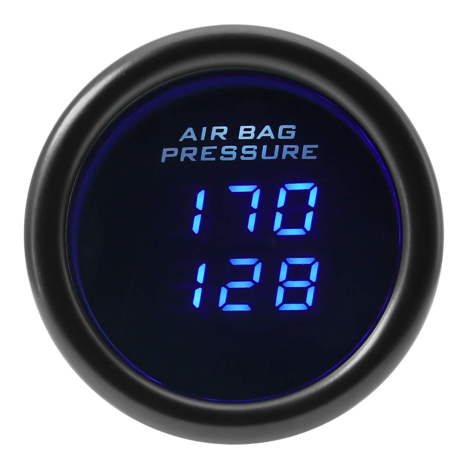 52mm Car Air Pressure Gauge Blue LED Boost Gauges Three Digital Display 220PSI Air Ride Suspension with 3pcs 1/8NPT Sensors Dual Display