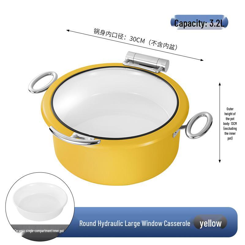 Round Ceramic Double Compartment Buffet Warmer Pot for Restaurants