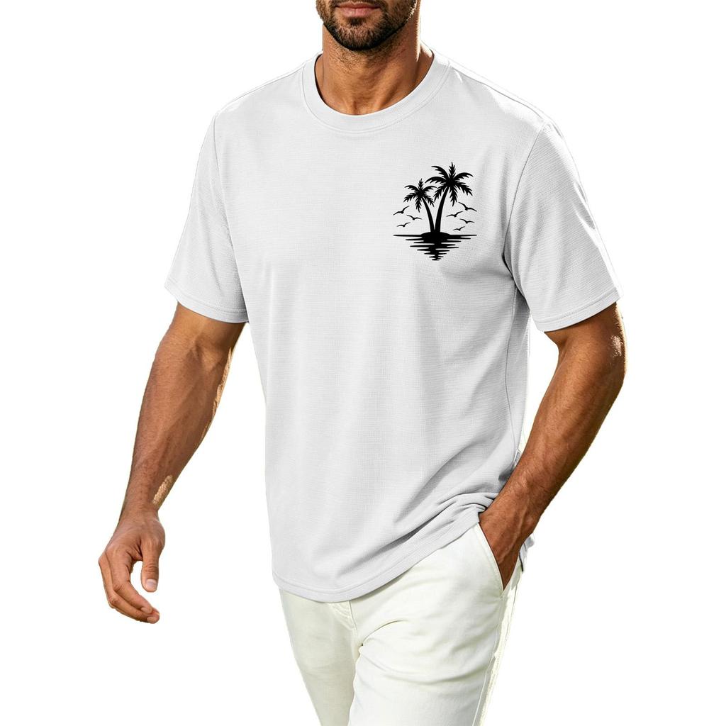 Men's Hawaiian Print Casual Crew Neck T Shirt Breathable Quick Dry Sports Short Sleeve Tee Lightweight Summer Shirt