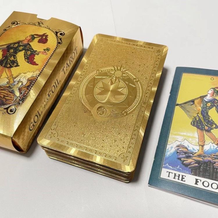 Gold Foil Waterproof Tarot Card Set with Full-Color Printing and Game Instructions