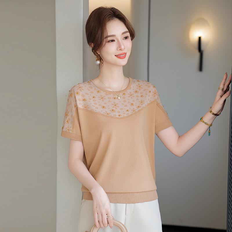 2026 Ice Silk Elegant T-shirt: Stylish Summer Knit for Middle-Aged & Elderly Women