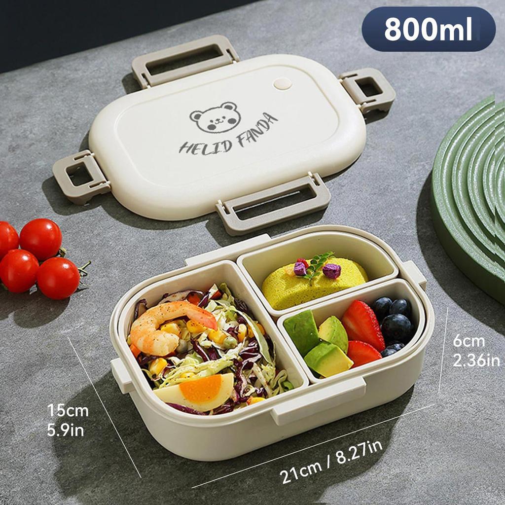 Cute Bear Plastic Divided Food Container Portable Leak-proof Detachable 3 Grids Bento Lunch Box For Kids Student Microwave Safe