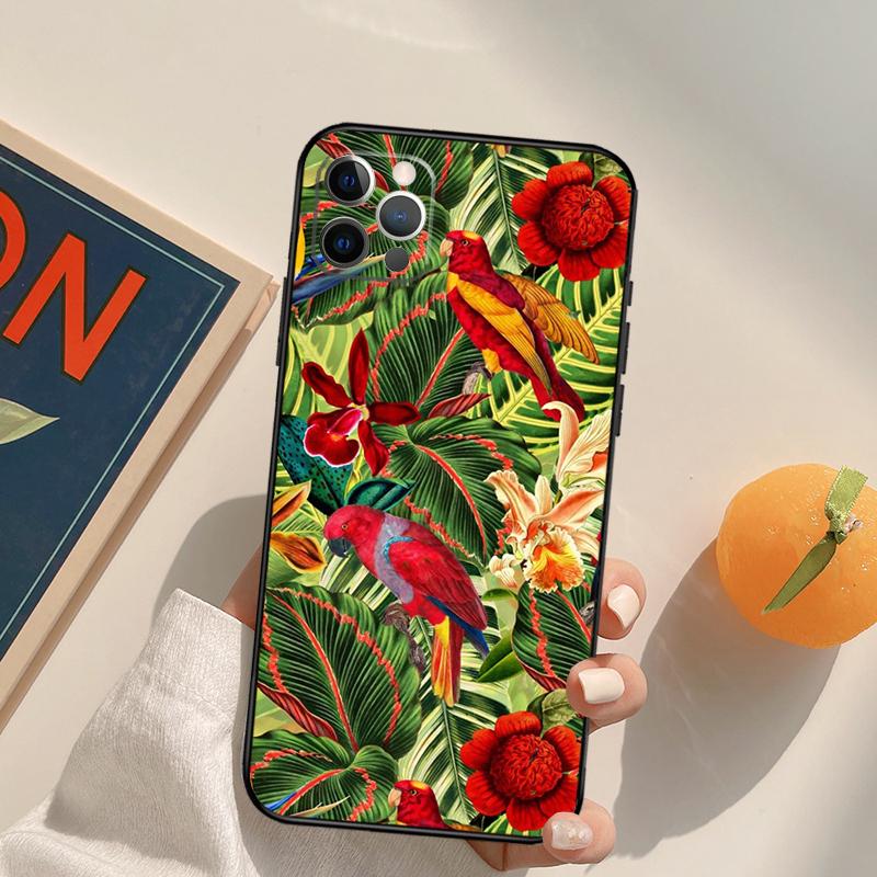 Garden Birds Vintage Tropical FLORAL Cover Case For iPhone 16 15 14 13 12 11 Pro Max XS XR X 12 13 Mini 16 15 Plus Fundas