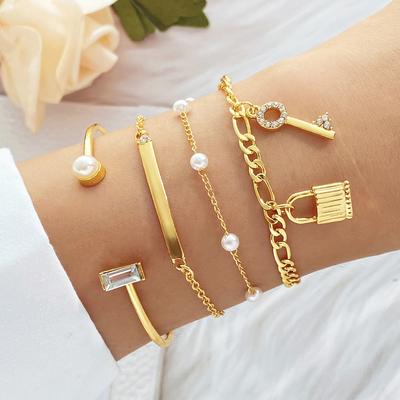 2023 Fashion Girls Student Jewelry Gift Pearl Key Lock Bangle Bracelet Bracelet Gold Pentagram Love Open Bangle Bracelet Gold