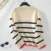 Pullover Vintage O Neck Sweater Long Sleeve Stripe Loose Knitwear Autumn Winter Top