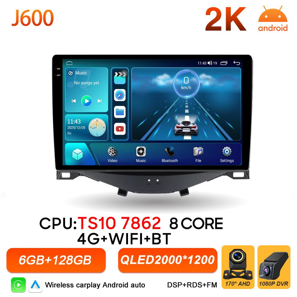 Android 16 Auto Car Radio For Toyota Aygo Peugeot 108 Citroen C1 2014-2020 Wireless Carplay Multimedia Car Stereo BT Navigation