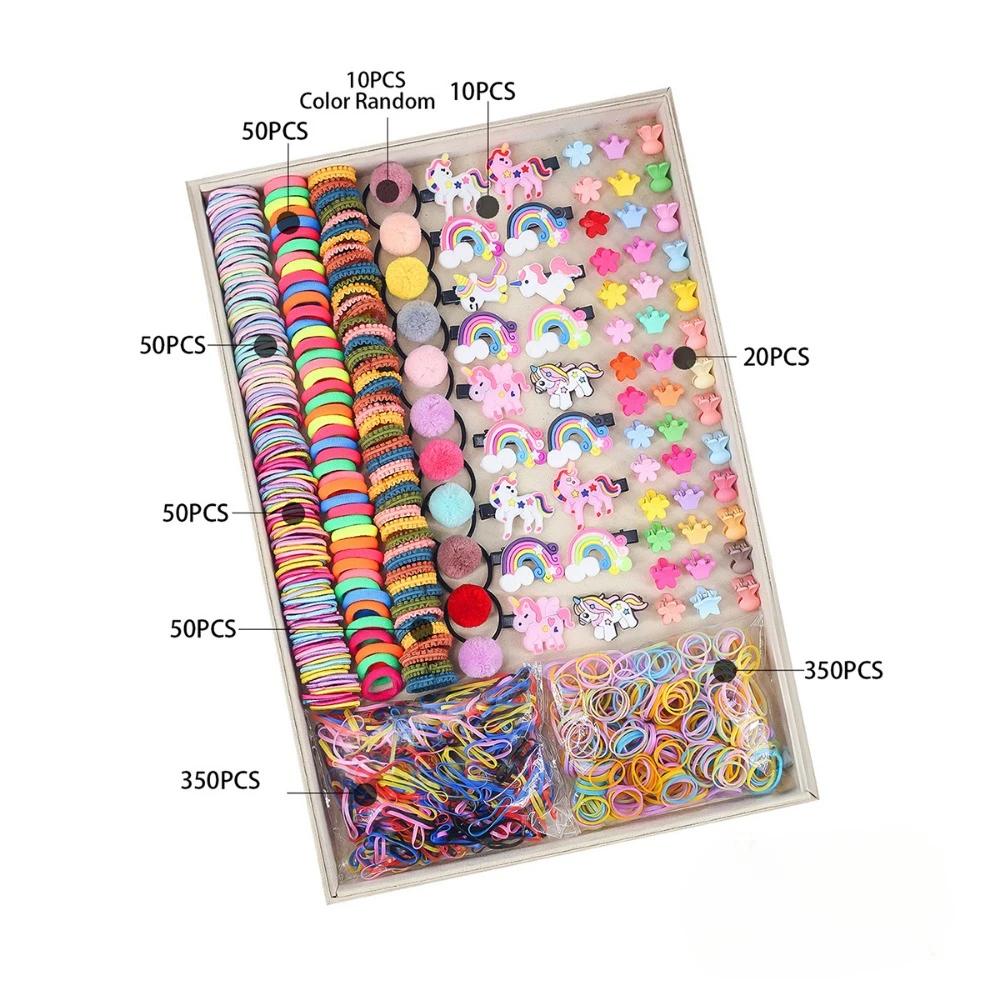 780-1800Pcs Girls Colorful Hair Bands Set Nylon Elastic Rubber Band Satin Children Ponytail Holder Kids Styling Tools