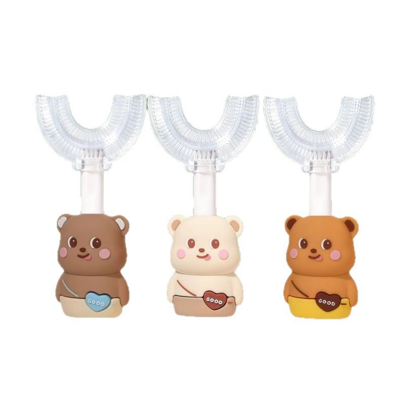 Children's U-Shaped Toothbrush, Soft Silicone Bristles, Ages 1-12, Cartoon Bear Handle