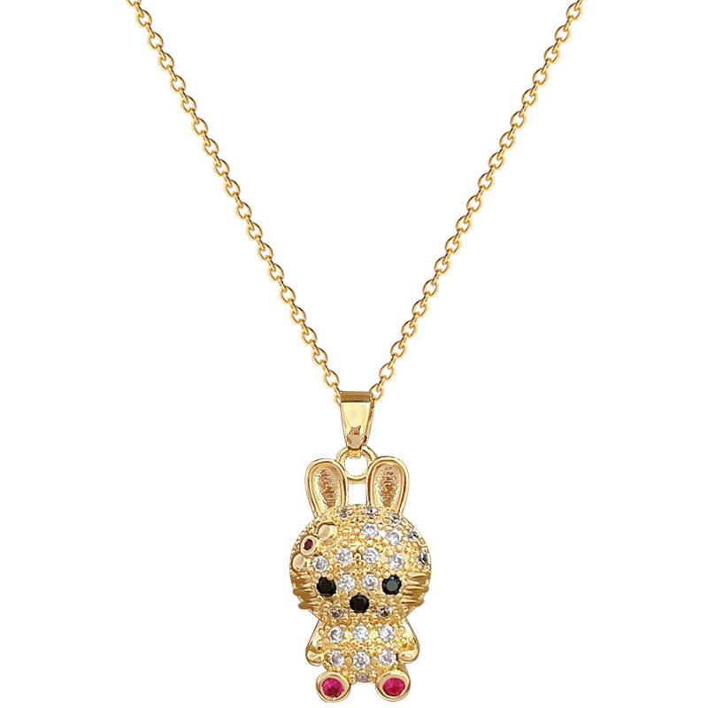 Red-Eye Long-Eared Rabbit Light Luxury Temperament Gorgeous Full Diamond Necklace Women'S Versatile Collarbone Chain Titanium Steel Chain