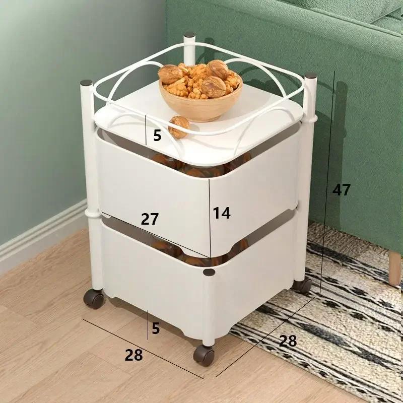 Living Room Multifunction Rotatable Kitchen Cart Storage Shelf Side Table Storage Rack Trolley Rolling Storage Cart with Drawers