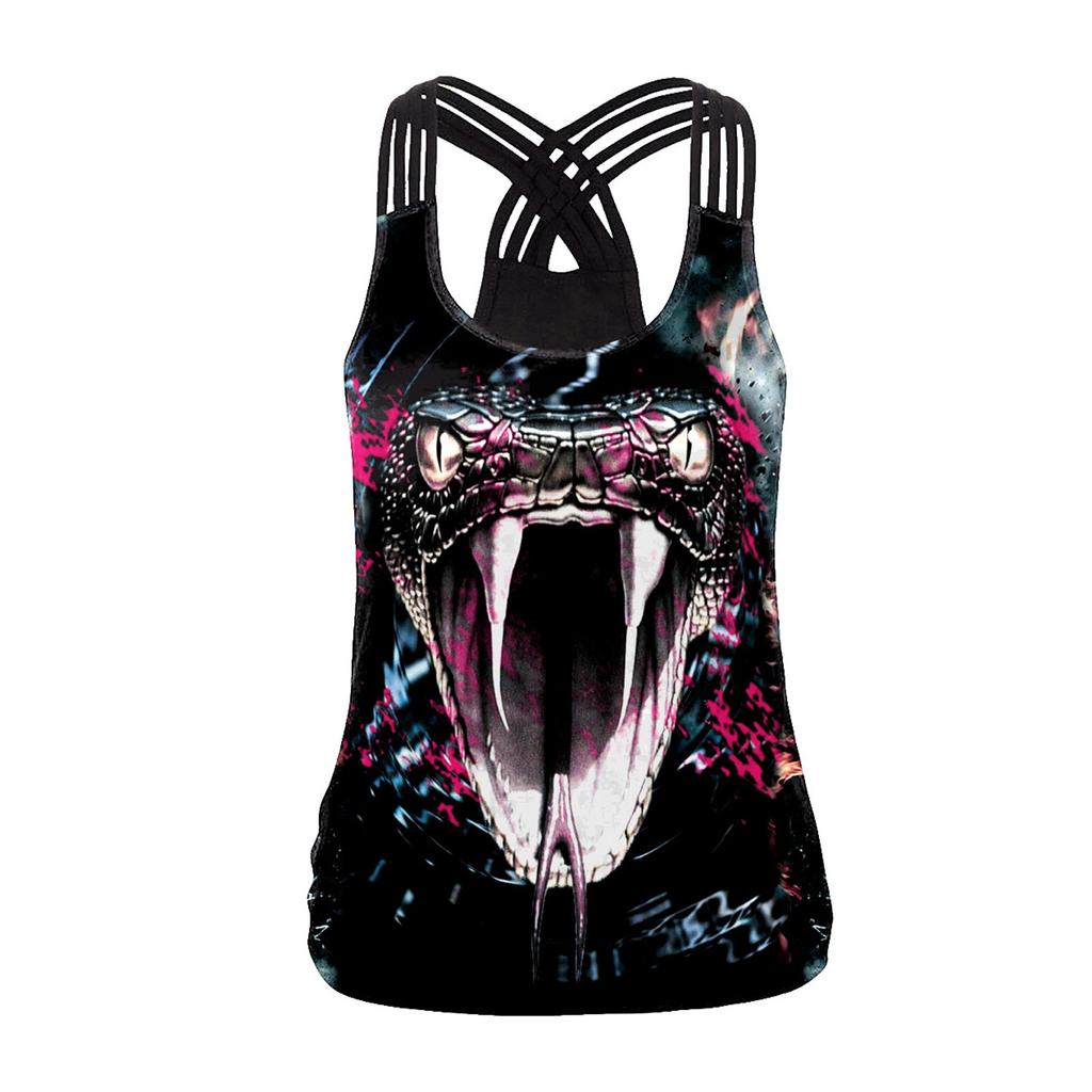 Women's Sleeveless V Neck Tank Top Digital Print Cross Strap Back Design Casual Summer Blouse Lightweight Breathable Fabric