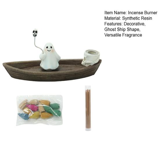 Ghost Ship Backflow Incense Burner Spooky Incense Holder Reflux Aromatherapy Statue Halloween Themed Home Ornament