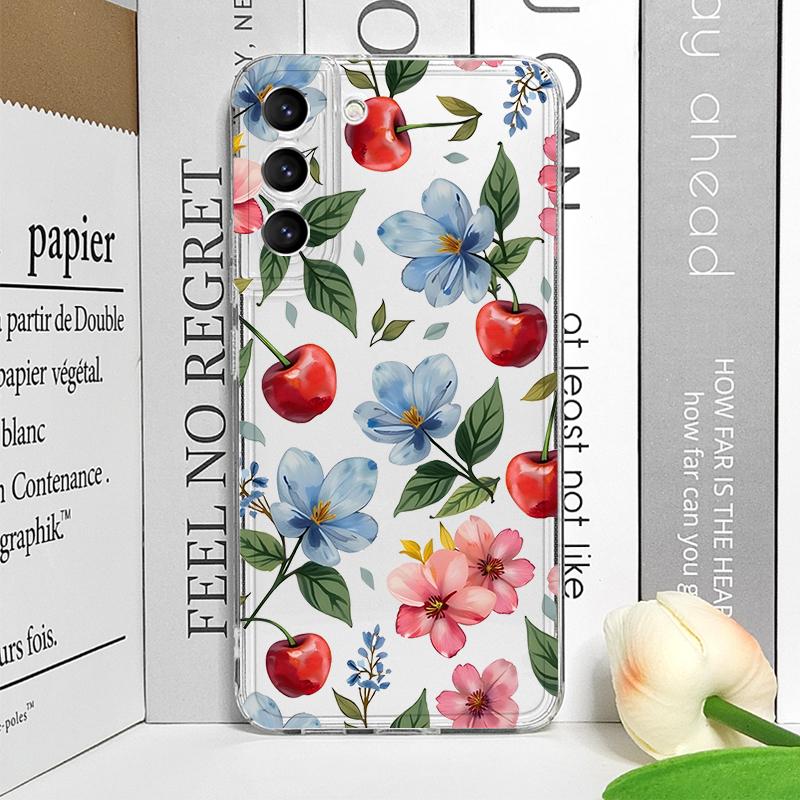 Funny Butterfly Flower Cherry Cute Clear Phone Case for Samsung Galaxy A14 A56 A55 A54 A36 A53 A51 A13 A15 A25 A52 5G Soft Cover