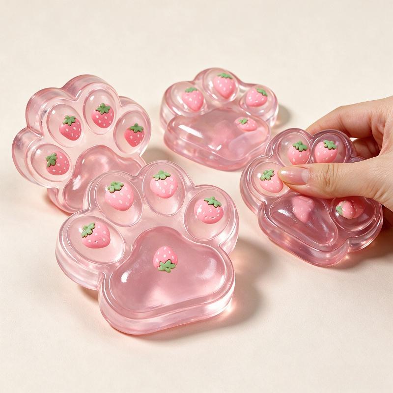 Pink Strawberry Cat Paw Giant Slow Rebound Squishy Toy Cute Decompression Stress Ball Party Favors For Daily Play
