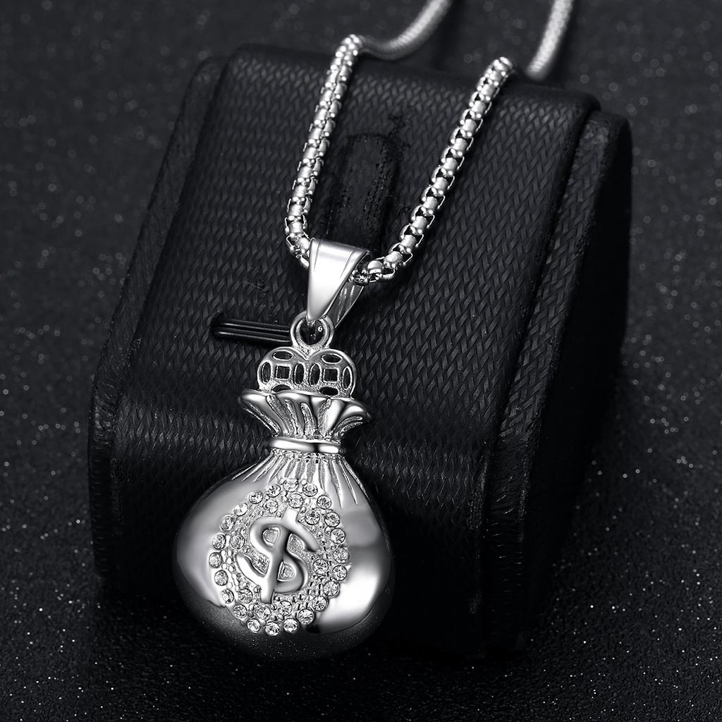 2026 Jewelry Fashion Trend: Inlaid Zircon, Gold Plated, Diamond Inlaid, Beautiful Money Bag Pendant Necklace, Men's Exquisite Gift Jewelry Necklace
