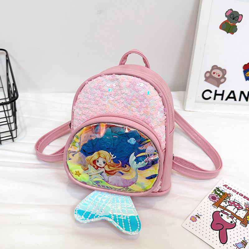 Glitter Mermaid With Small Tail Childrens Backpack Adjustable Shoulder Straps