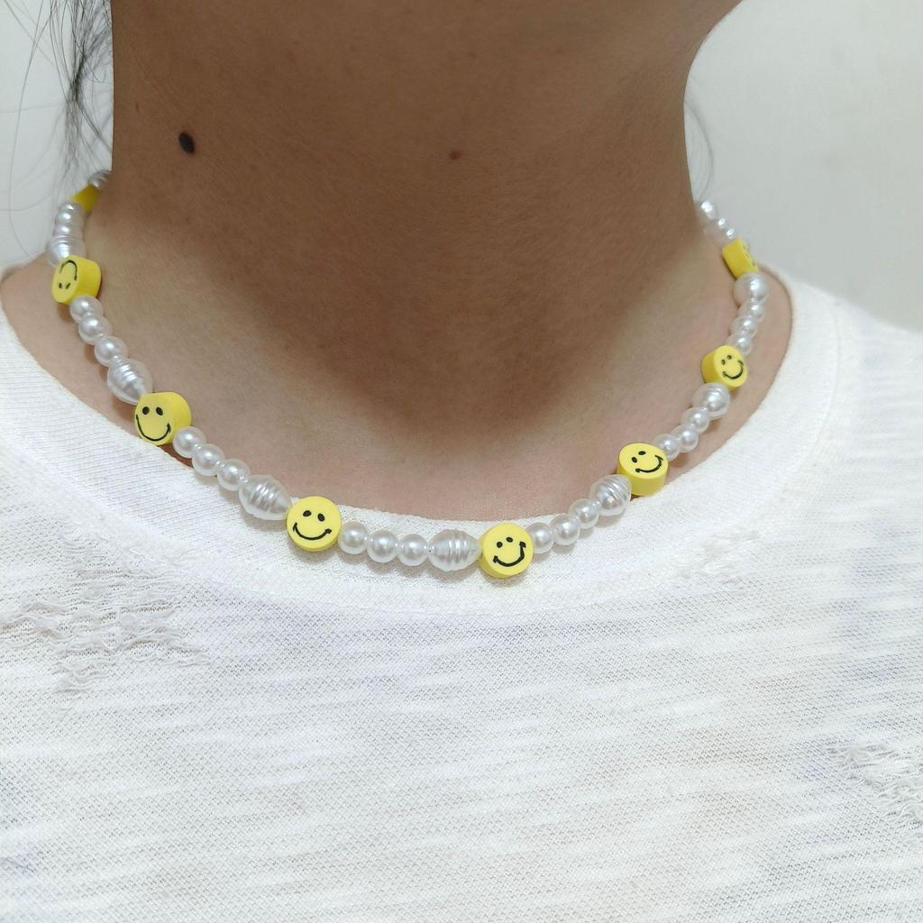 Korean Inspired Yellow Smiling Face Irregular Pearl Necklace: Versatile, Simple Fashion Statement for Women