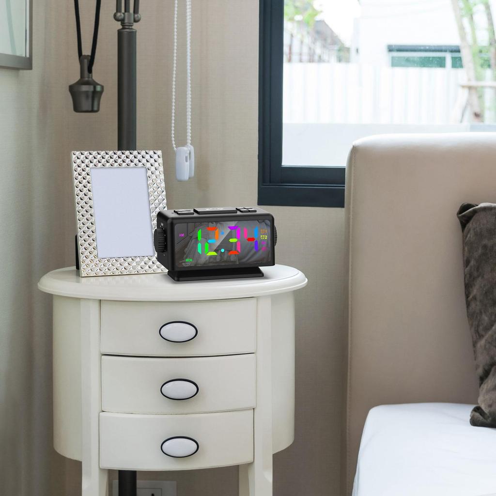 Radio Alarm Clock Perpetual Calendar Multifunctional 12/24H Snooze Function for Office Home Bedroom Learning Deep Sleepers